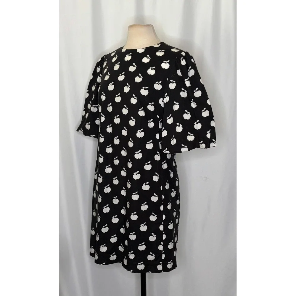 KATE SPADE New York Apple Toss Taxi Dress Puff Sleeve Lined Black White Size 8